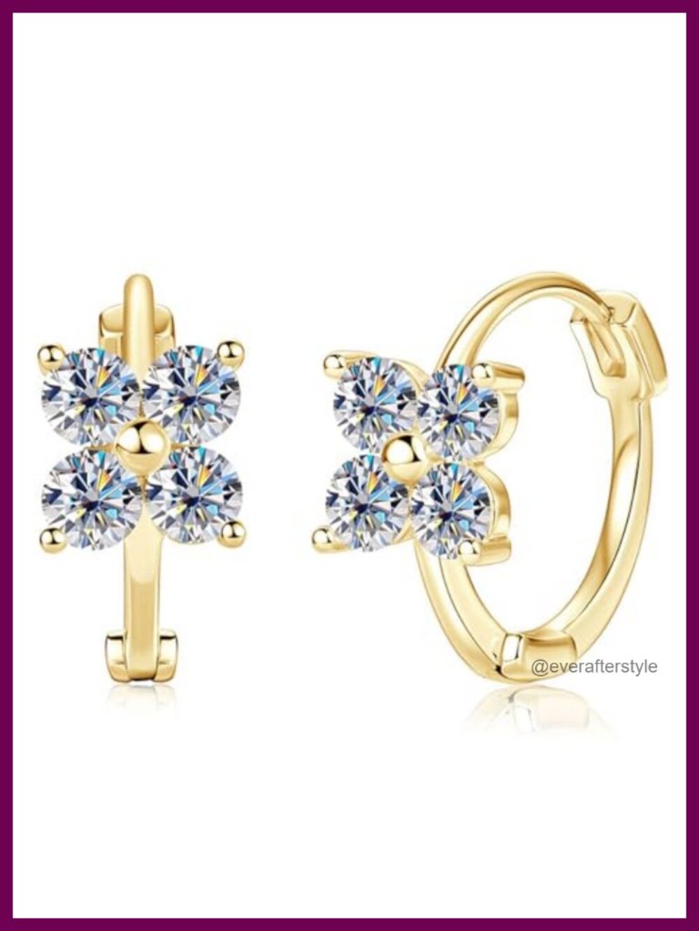 14k Gold Plated Moissanite Four Leaf Clover Hoop Earrings